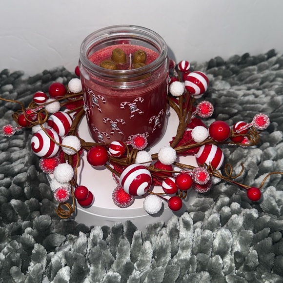 Hand Crafted Other - Cinnamon Latte Scented Soy Candle With Red Marbled Design